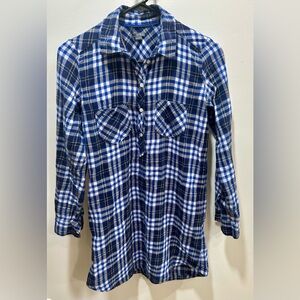Aerie Blue Plaid Shirt Dress Cotton Flannel Nightgown XS Cozy Cabin